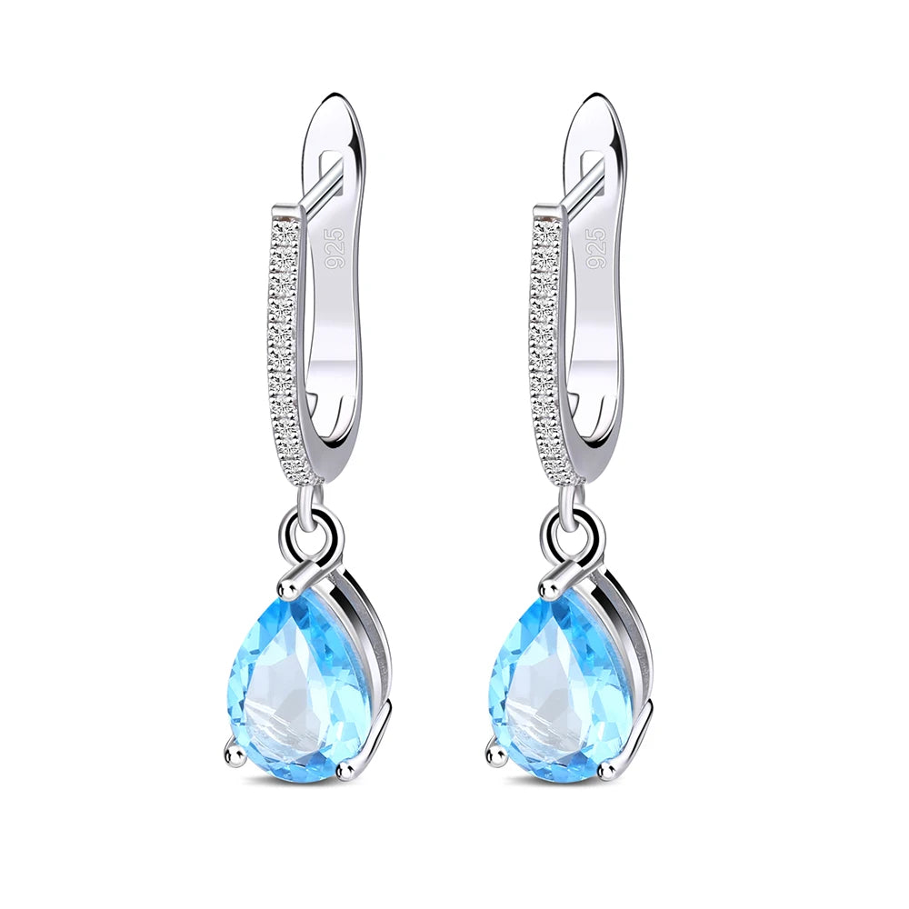 925 Sterling Silver Natural Gemstone Drop Earrings – Elegant Fine Jewelry for Women | Multiple Gem Colors