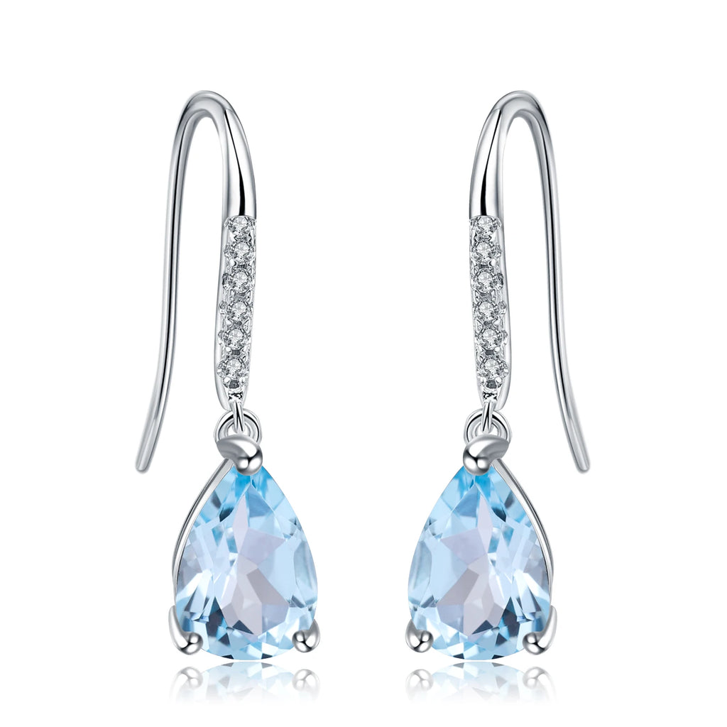 925 Sterling Silver Natural Gemstone Drop Earrings – Elegant Fine Jewelry for Women | Multiple Gem Colors