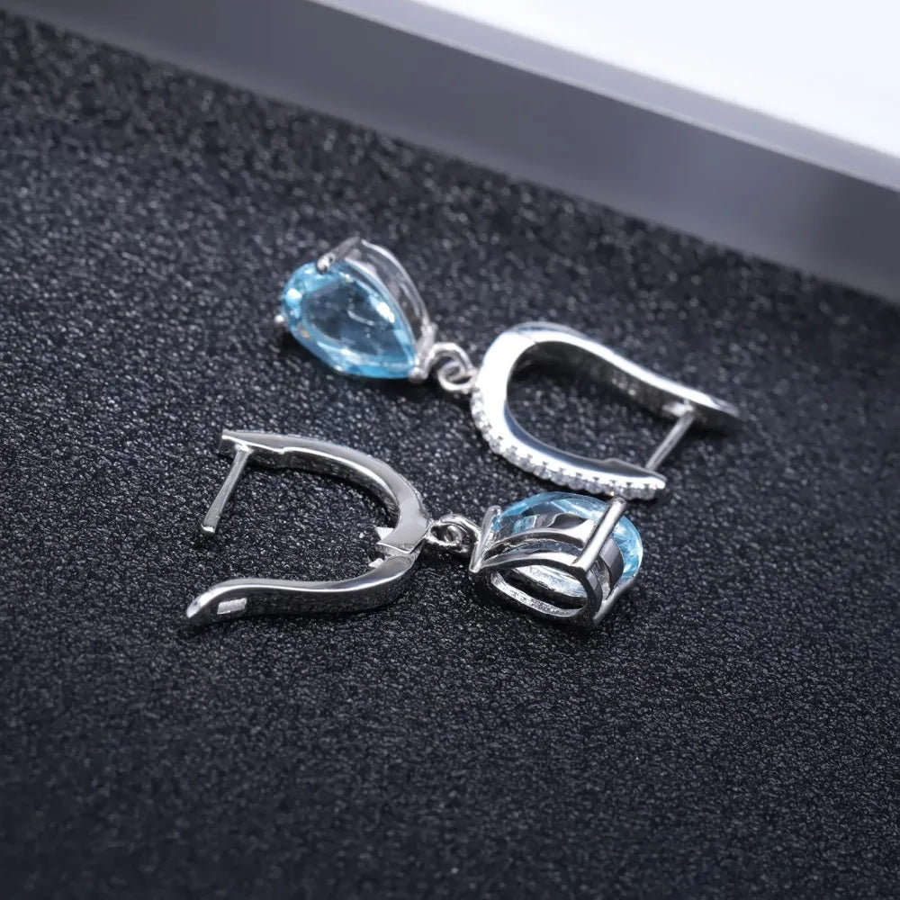 925 Sterling Silver Natural Gemstone Drop Earrings – Elegant Fine Jewelry for Women | Multiple Gem Colors