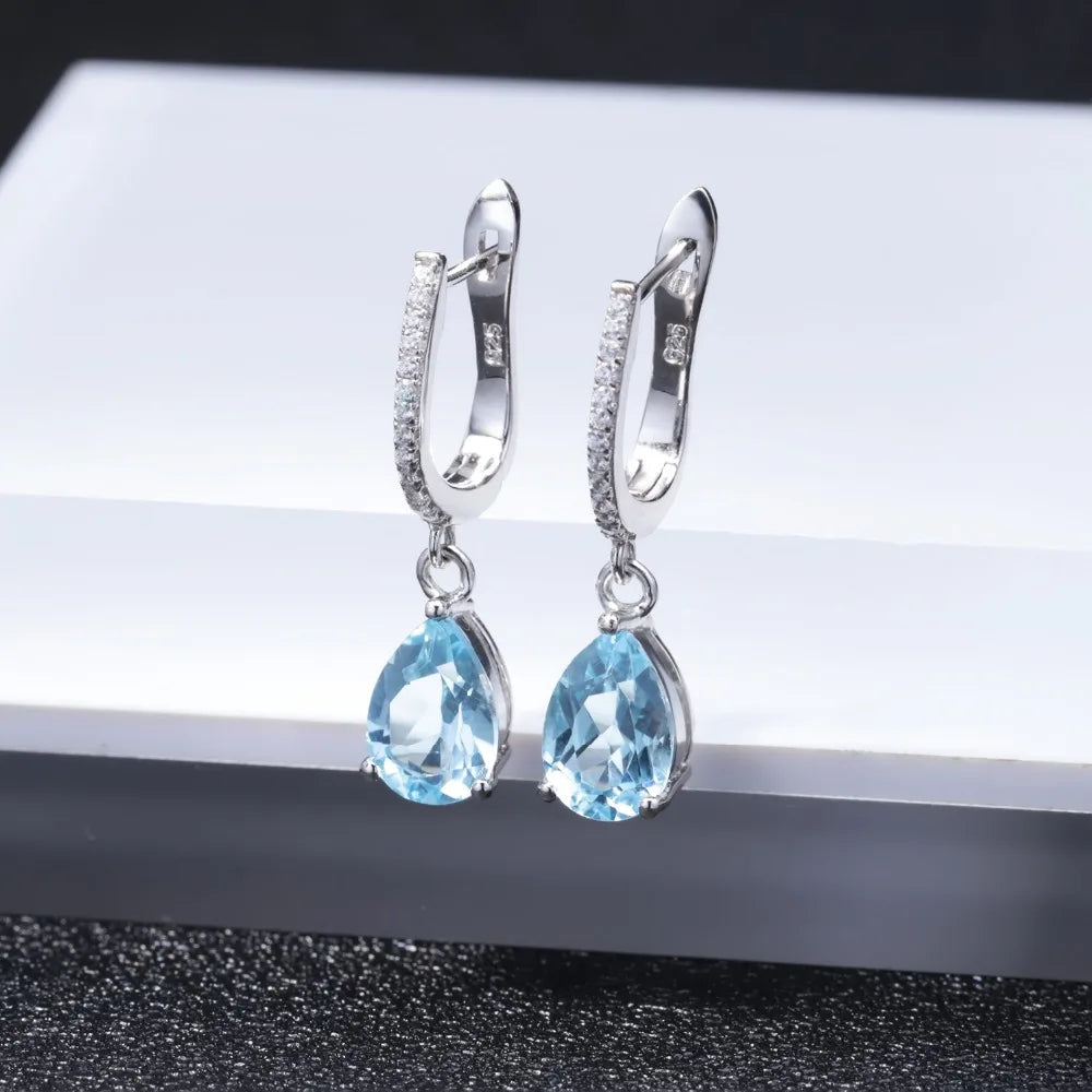925 Sterling Silver Natural Gemstone Drop Earrings – Elegant Fine Jewelry for Women | Multiple Gem Colors