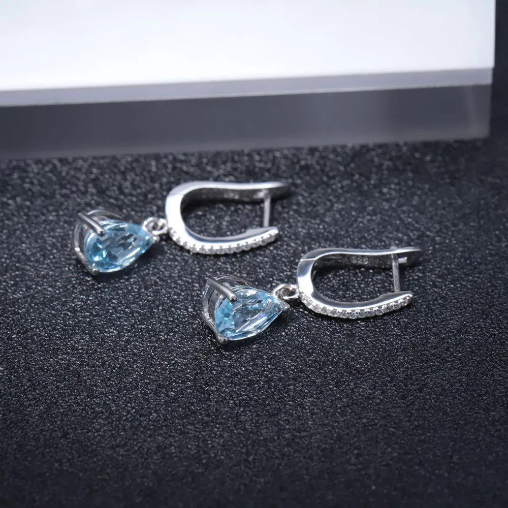 925 Sterling Silver Natural Gemstone Drop Earrings – Elegant Fine Jewelry for Women | Multiple Gem Colors