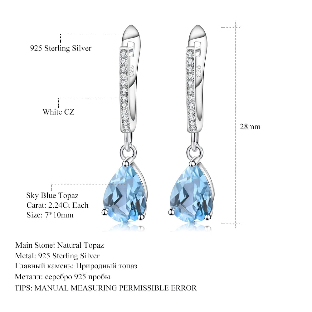 925 Sterling Silver Natural Gemstone Drop Earrings – Elegant Fine Jewelry for Women | Multiple Gem Colors
