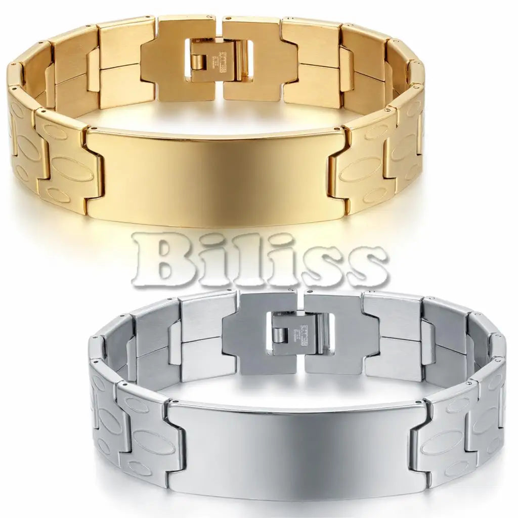 Men's Stainless Steel ID Bracelet – Bold 16mm Link Chain | Gold & Silver