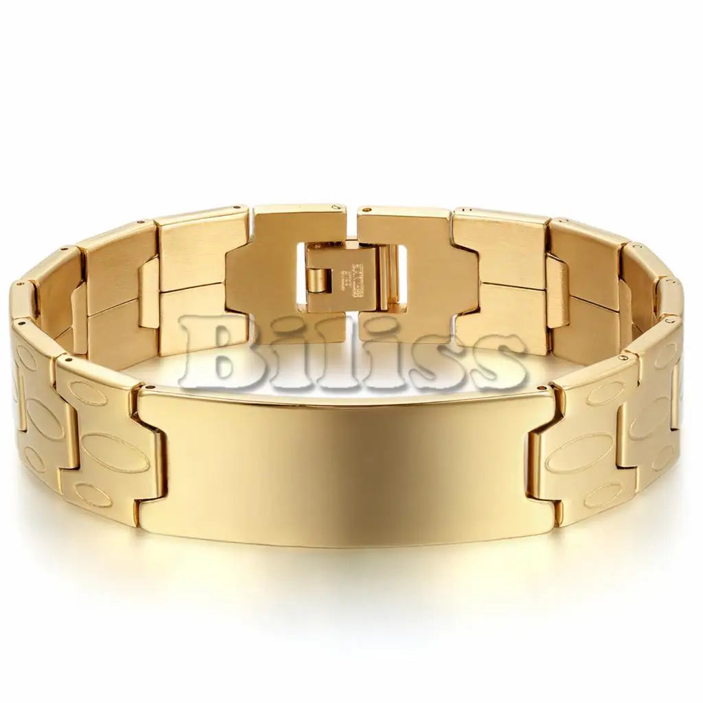 Men's Stainless Steel ID Bracelet – Bold 16mm Link Chain | Gold & Silver