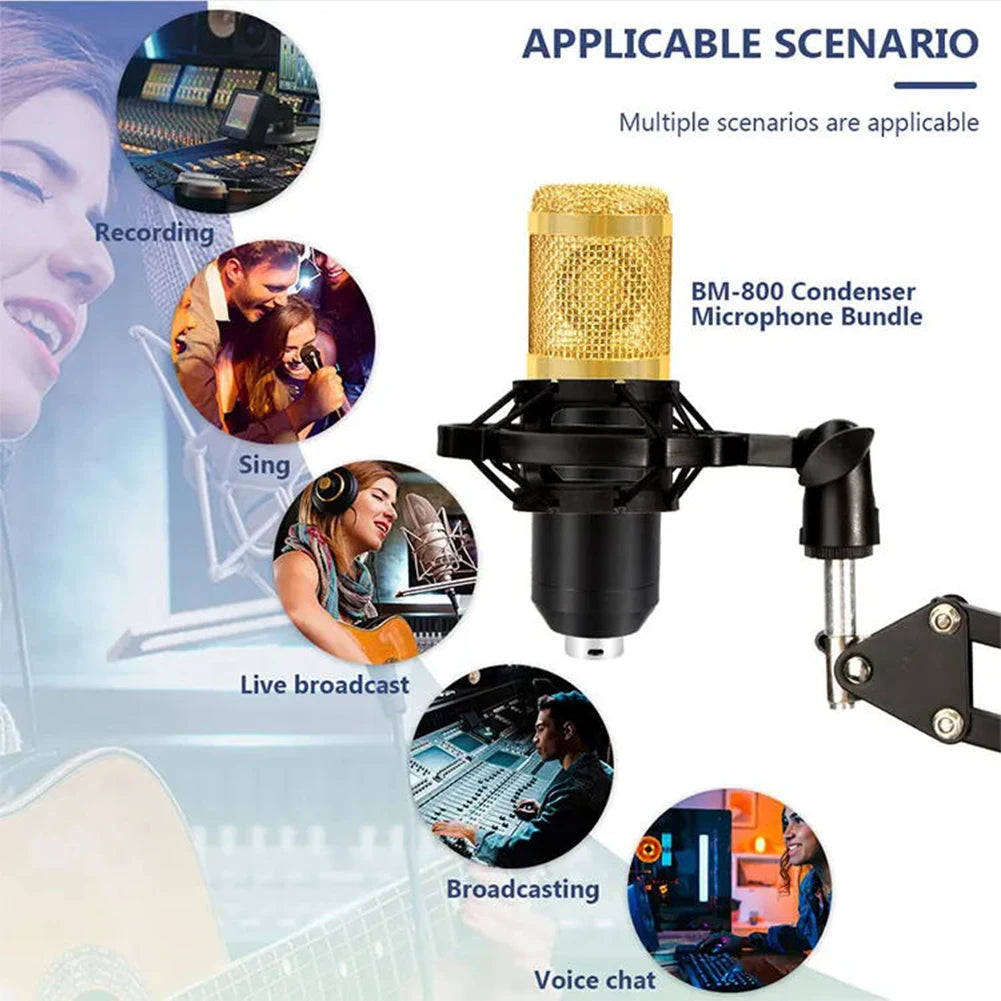 BM800 Condenser Microphone & V8 Sound Card Podcast Kit – Professional Audio Bundle for Streaming, Recording & Live Broadcasting