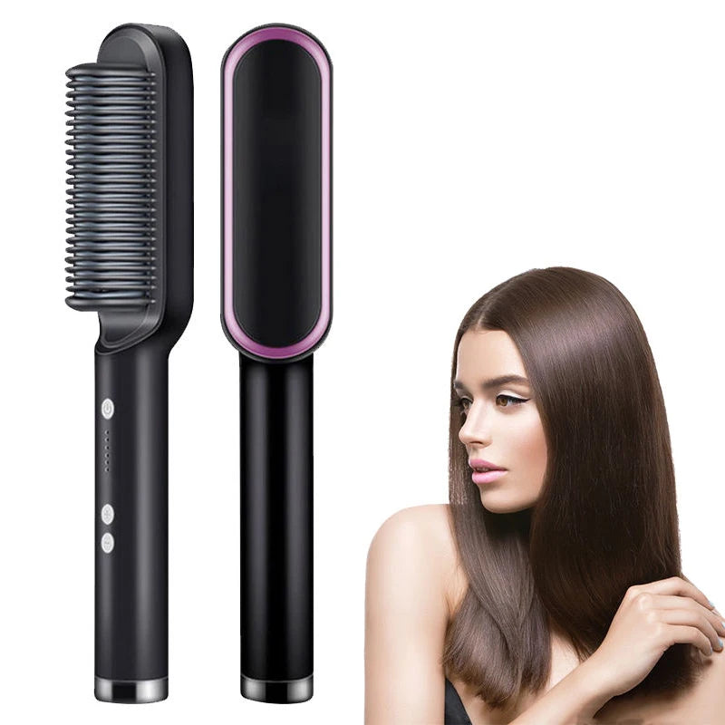 2-in-1 Hair Straightener Brush – Smooth & Straight Hair in Minutes