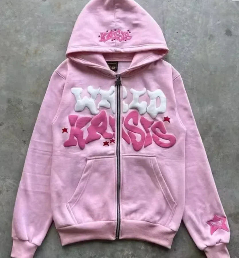 Men's Y2K Zip-Up Hoodie | Retro American Graphic Streetwear Jacket