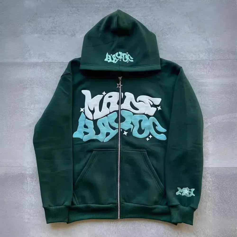 Men's Y2K Zip-Up Hoodie | Retro American Graphic Streetwear Jacket