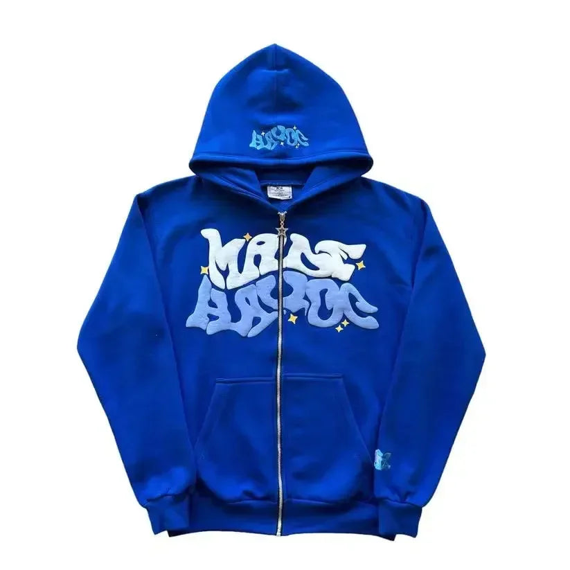 Men's Y2K Zip-Up Hoodie | Retro American Graphic Streetwear Jacket