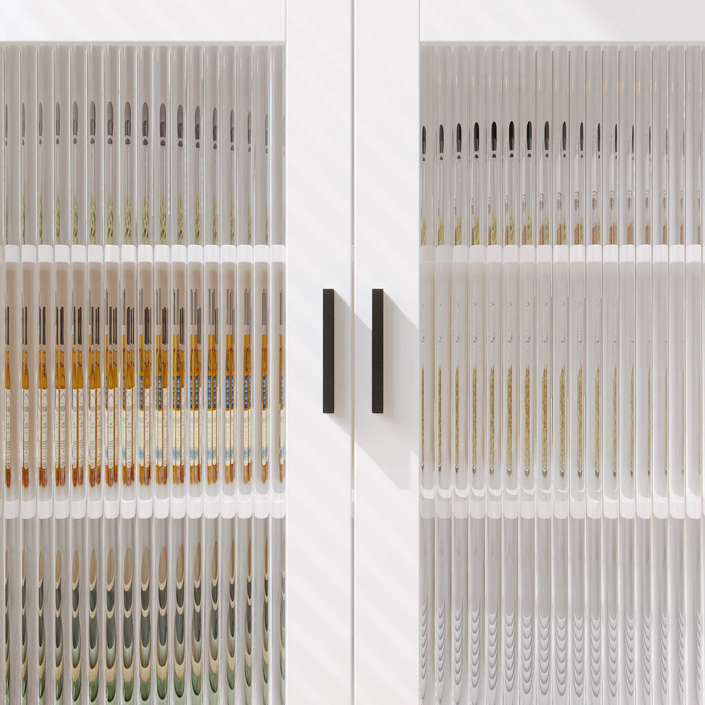 Modern Kitchen Hutch Sideboard Cabinet – Freestanding Pantry with Glass Doors & 3 Drawers