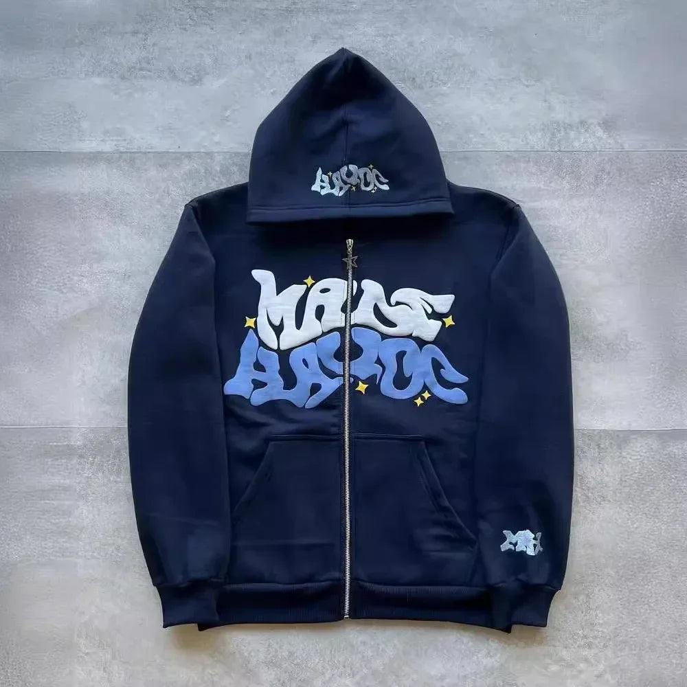Men's Y2K Zip-Up Hoodie | Retro American Graphic Streetwear Jacket