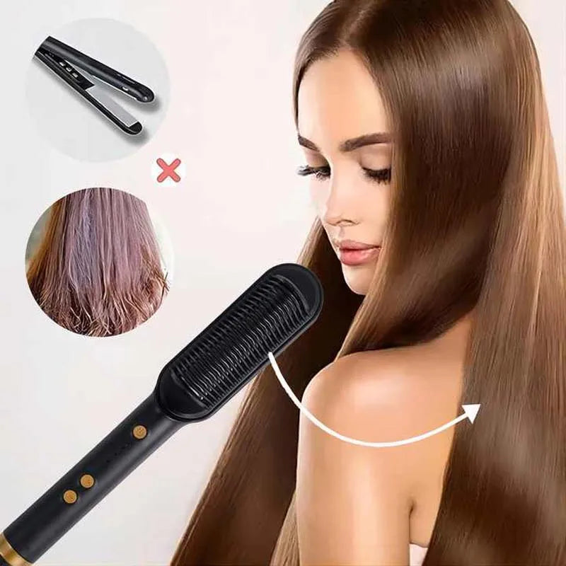 2-in-1 Hair Straightener Brush – Smooth & Straight Hair in Minutes