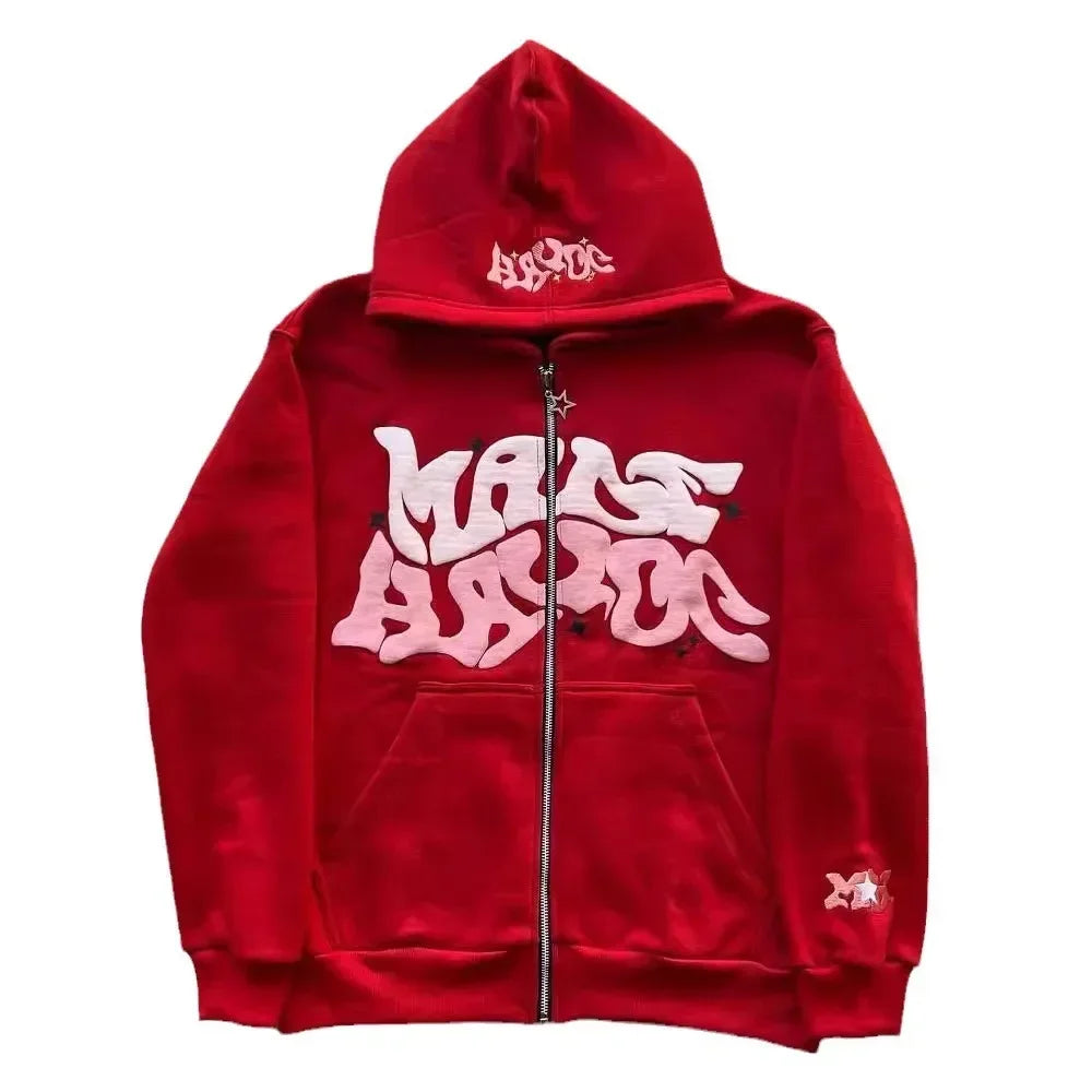 Men's Y2K Zip-Up Hoodie | Retro American Graphic Streetwear Jacket