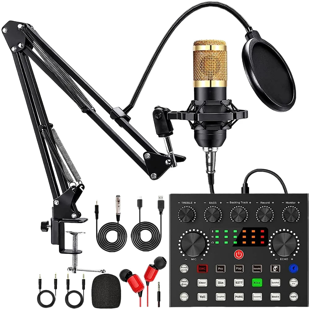 BM800 Condenser Microphone & V8 Sound Card Podcast Kit – Professional Audio Bundle for Streaming, Recording & Live Broadcasting