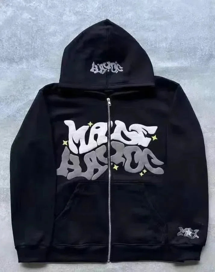 Men's Y2K Zip-Up Hoodie | Retro American Graphic Streetwear Jacket