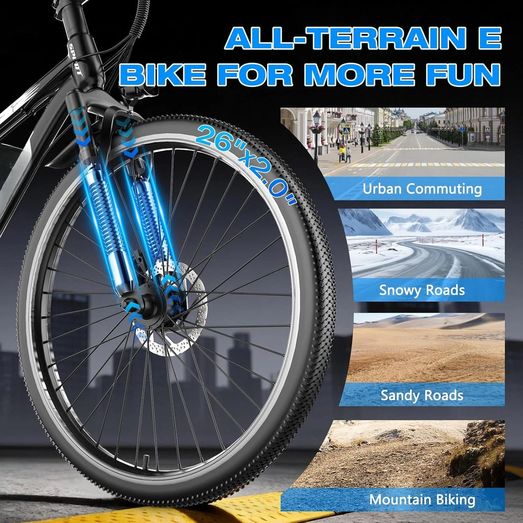 Electric Mountain Bike for Adults – 1500W Peak Motor | 25 MPH | 65-Mile Range | 48V 10Ah Battery